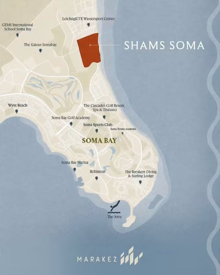 Official Somabay location map highlighting SHAMS SOMA